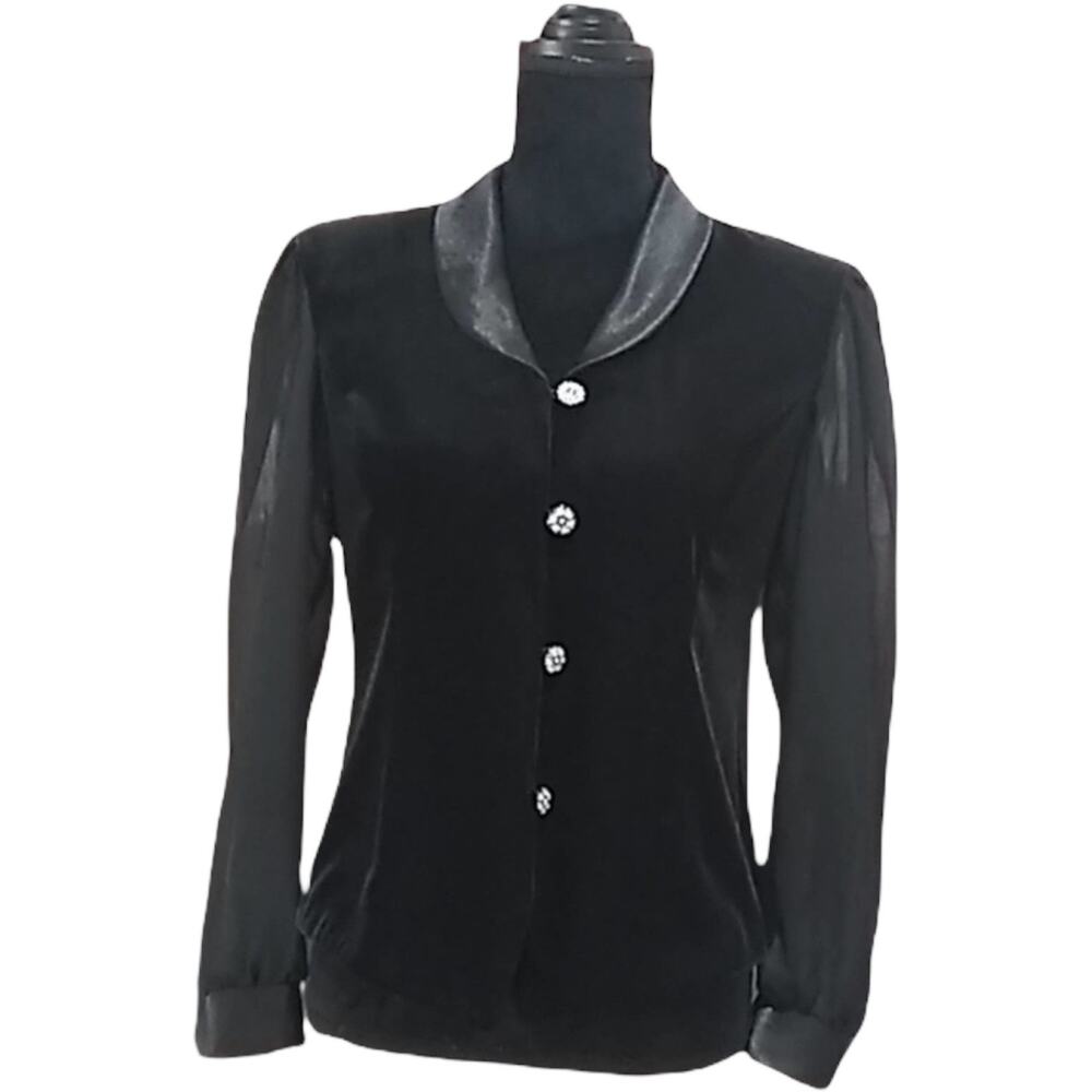 Metaphor Black Velvet Formal top with sheer sleeve Medium